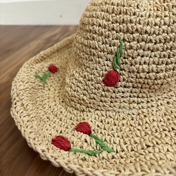Vince Camuto Cherry Embroidered Straw Sun Hat - Picture 8 of 11